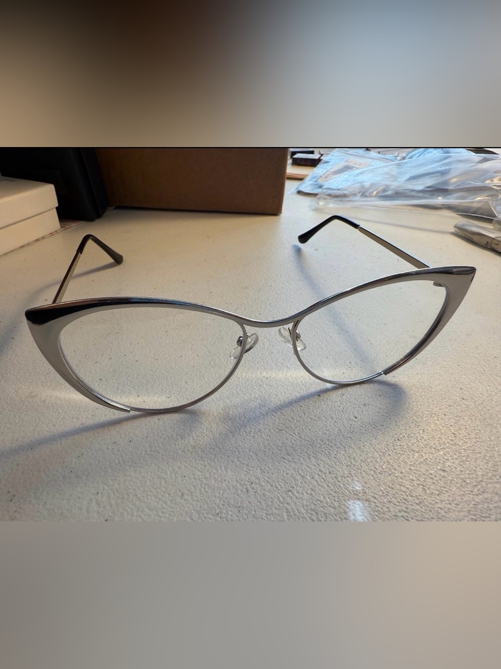 Cat Eyes Silver Glasses Y2K Style